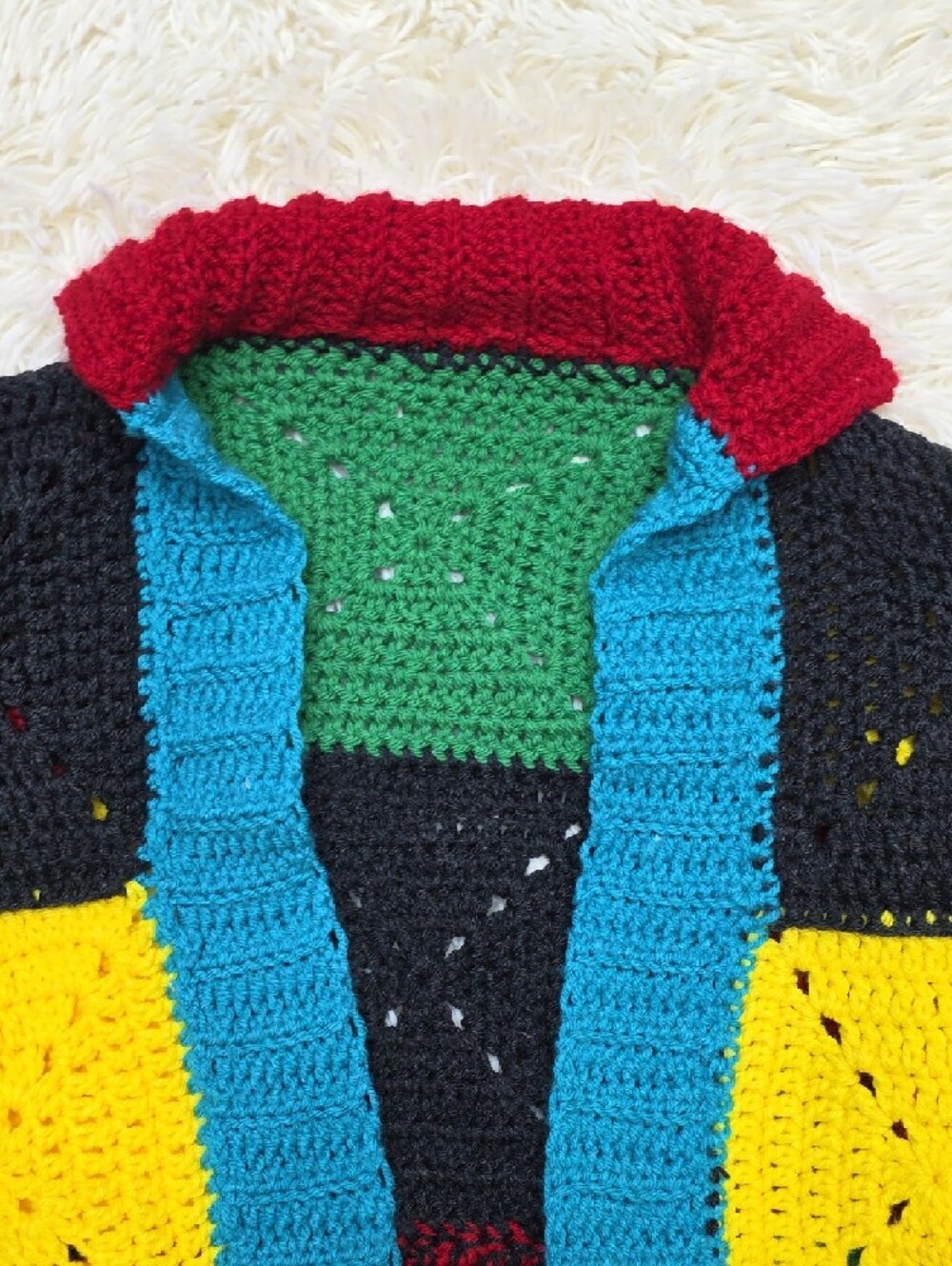 Colorblock Crochet Patchwork Cardigan - Bright Multicolor - Picture 4 of 7